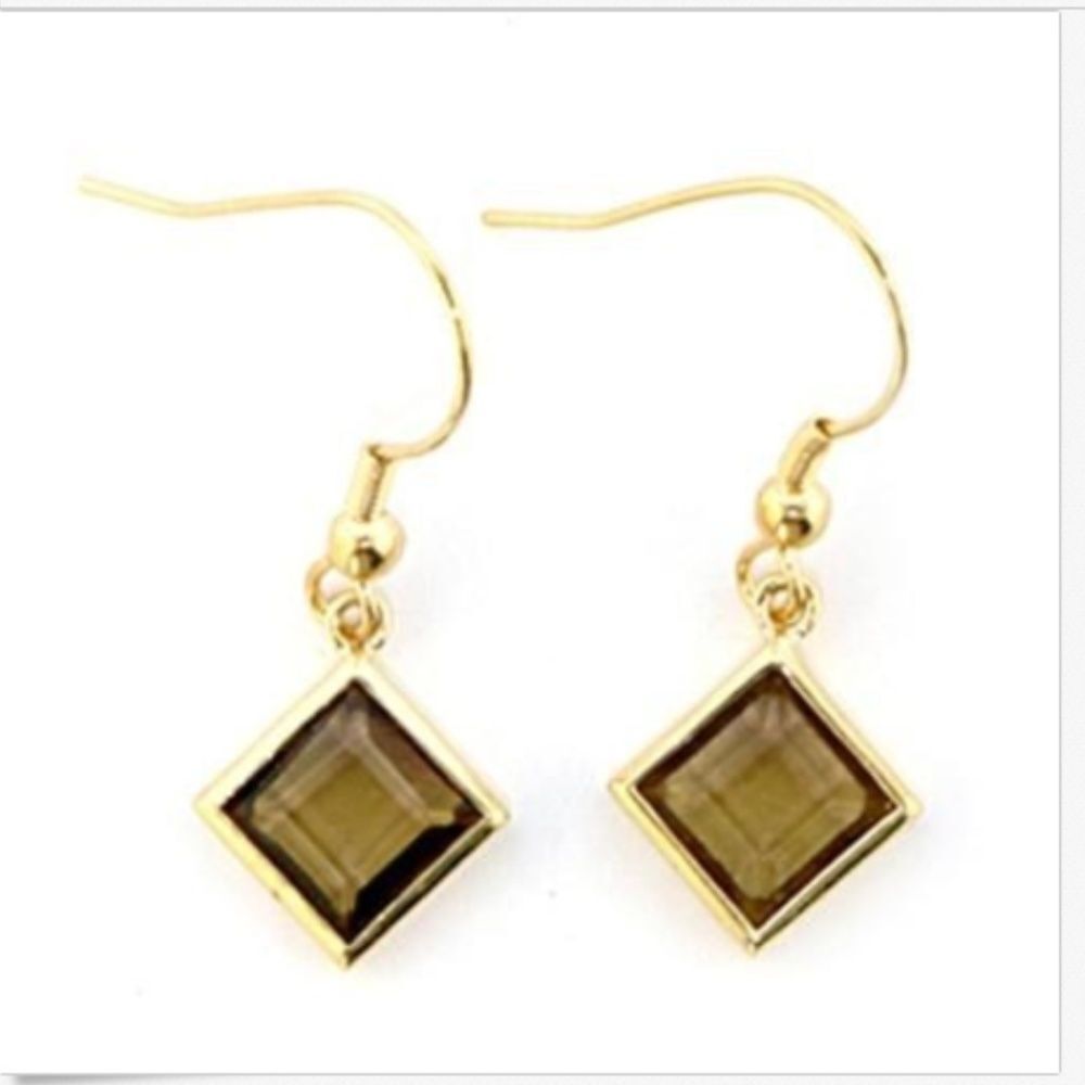 Vintage Gold Smoky Topaz Art Deco Earrings Brown Cubic Zirconia Simulated Plated